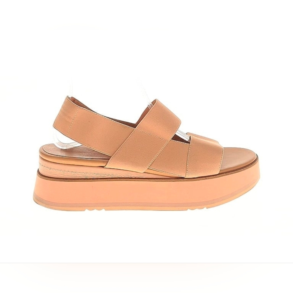 $290 PALOMA BARCELO Women 40 SPAIN MADE Pink Biege Platform Sandal Elastic Strap - Picture 2 of 6